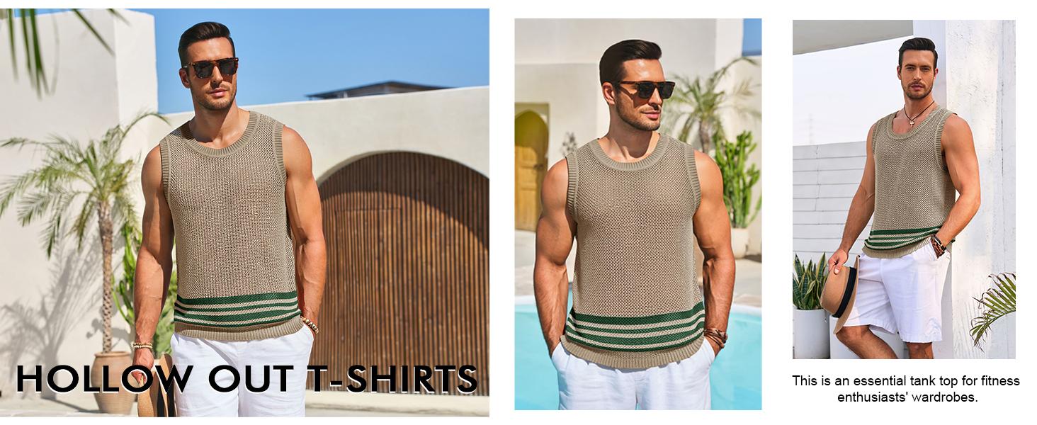 Runcati Mens Sleeveless Tank Tops Knitted Hollow Out Crochet T-Shirts Muscle Summer Beach Color Block Shirts Runcati Mens Sleeveless Tank Tops Knitted Hollow Out Crochet T-Shirts Muscle Summer Beach Color Block Shirts