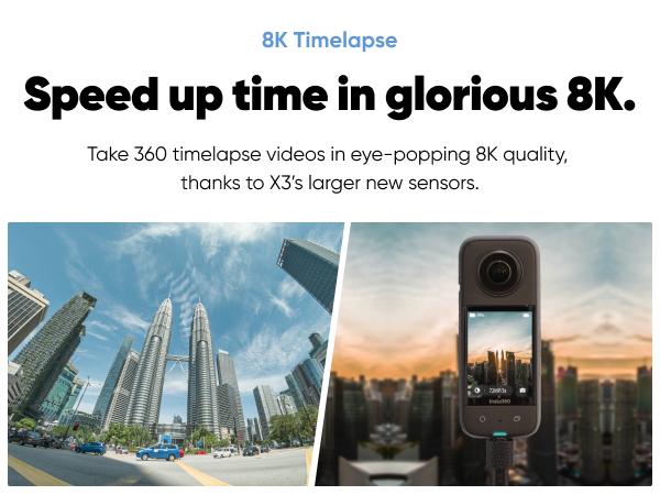 Insta360 X3 - Waterproof 360 Action Camera with 1/2" 48MP Sensors, 5.7K 360 Active HDR Video, 72MP 360 Photo, 4K Single-Lens, 60fps Me Mode, Stabilization, 2.29" Touchscreen, AI Editing, Live Stream