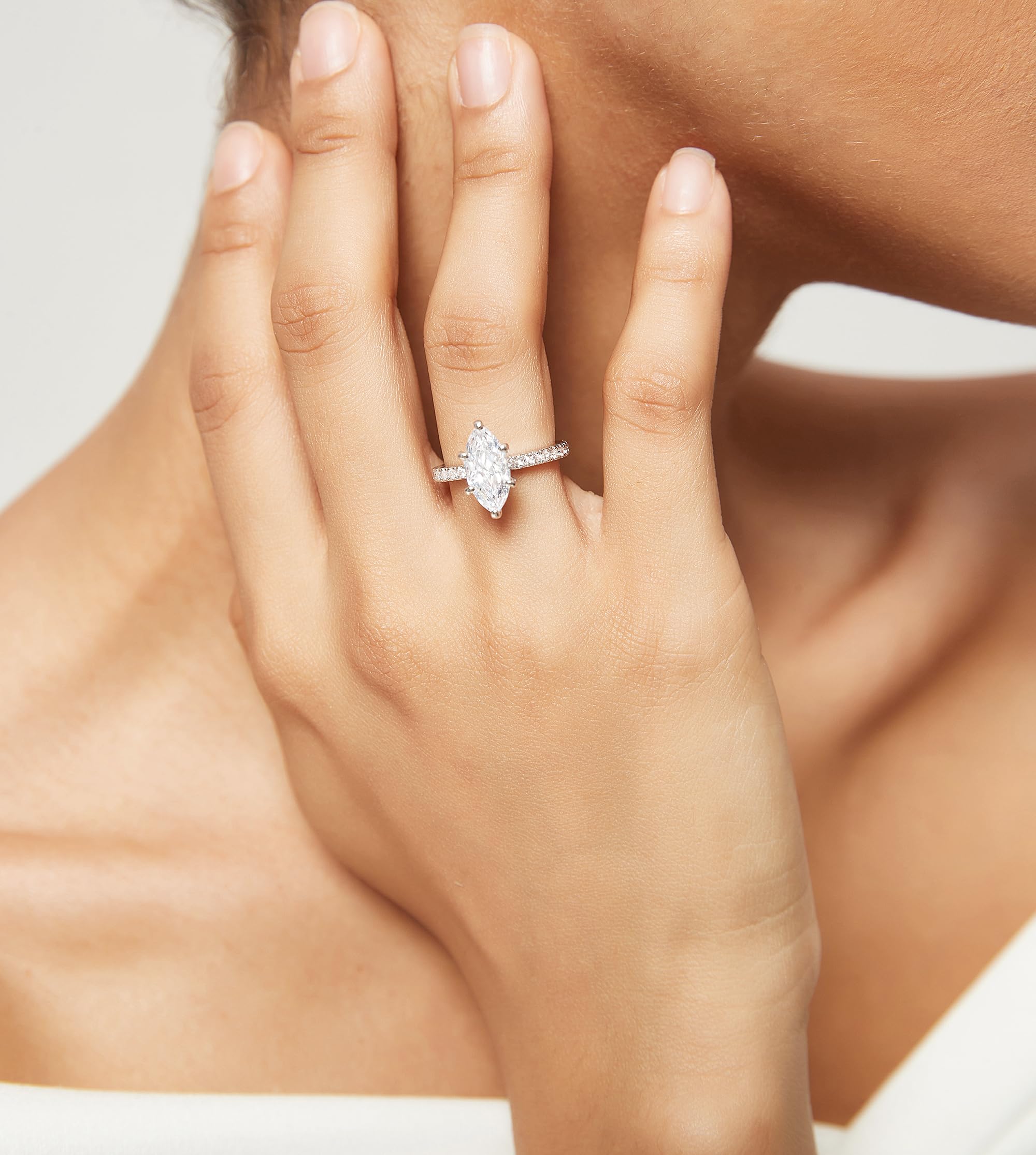 EAMTI 2CT Engagement Ring for Women Marquise Cut Cubic Zirconia Wedding Band CZ Promise Anniversary Ring