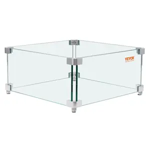 VEVOR Gas Fire Pit Wind Guard for Square Fire Table,  , 15 x 15 x 7 inch Clear Tempered Wind Guard for Firepits, 0.31 inch Thick Square Glass Shield, Glass Panel with Hard Corner Bracket & Feet