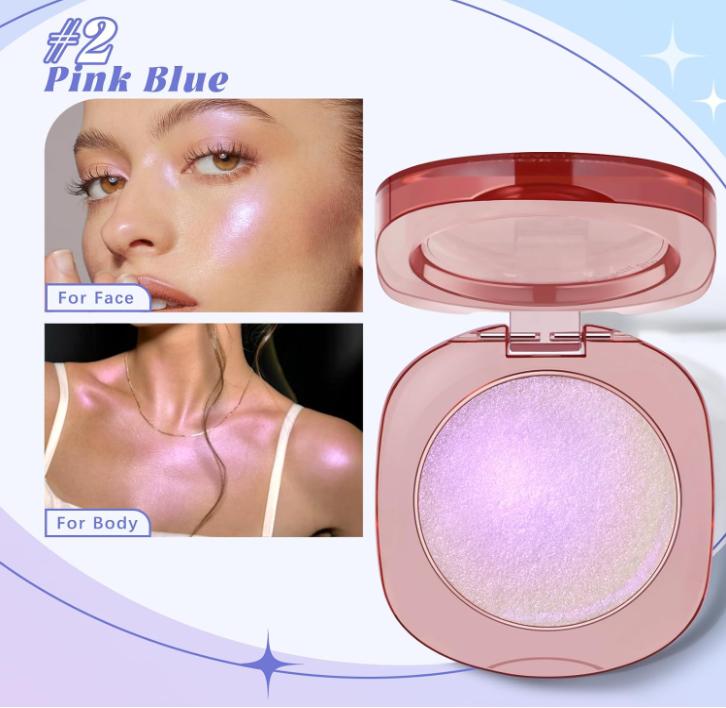 Holographic Duochrome Pink Blue Eyeshadow&Highlighter Palette Makeup, Color Shift Glitter Iridescent Cream Highlighter, Smooth Long Lasting Sparkling Facial Illuminator Palette Mermaid Makeup