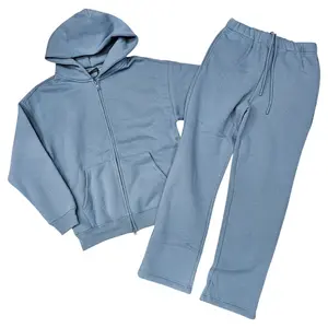 MEN'S PLAIN ZIP UP SWEATSUIT 410GSM SMOKY BLUE MJP65