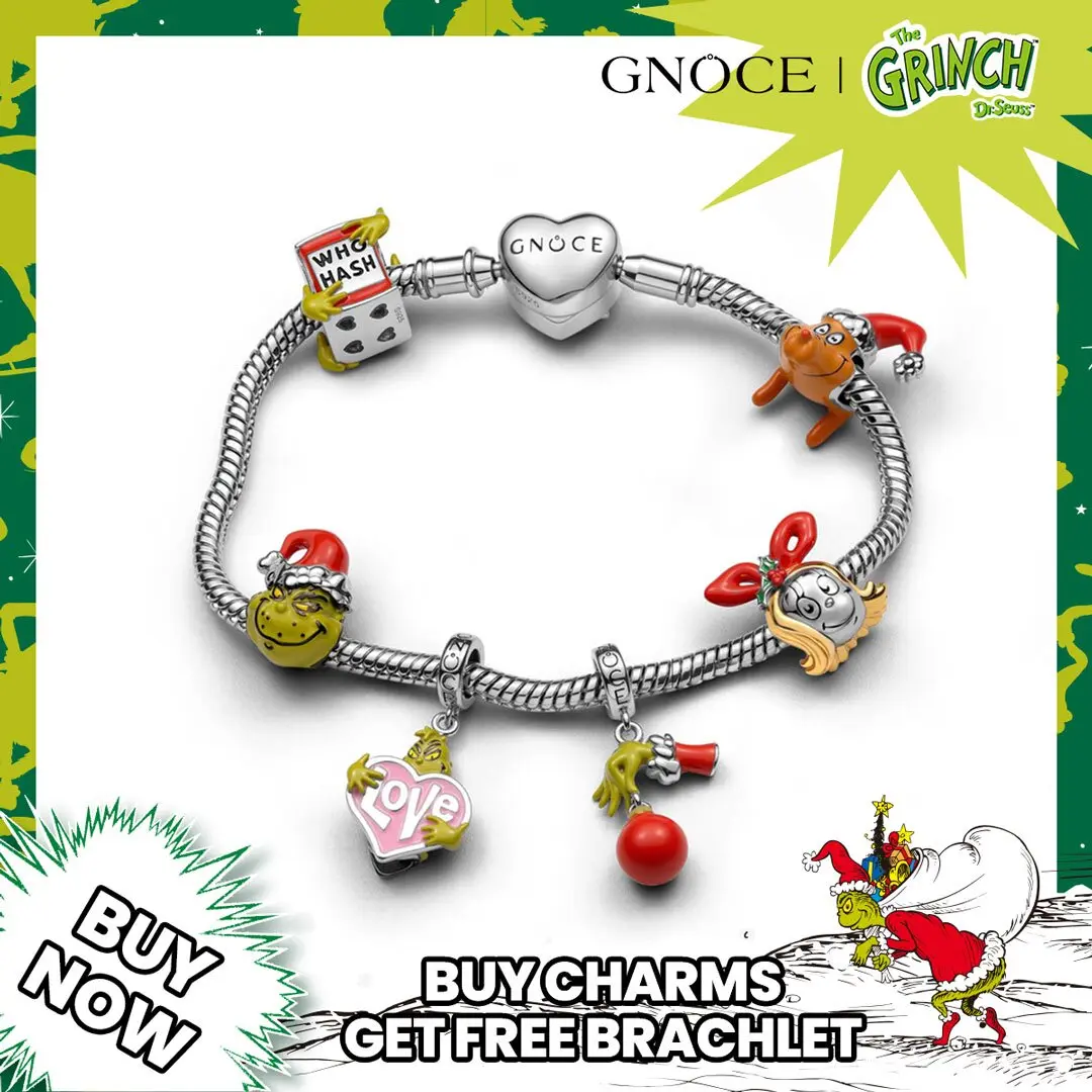 GNOCE Grinch Dangle Charm - S925 Sterling Silver 0.45cm Cubic Zirconia Enamel Christmas Ball Pendant, Bracelet Accessory, Unisex Casual Jewelry, Durable, Charm Hole, Gift for Christmas Enthusiasts