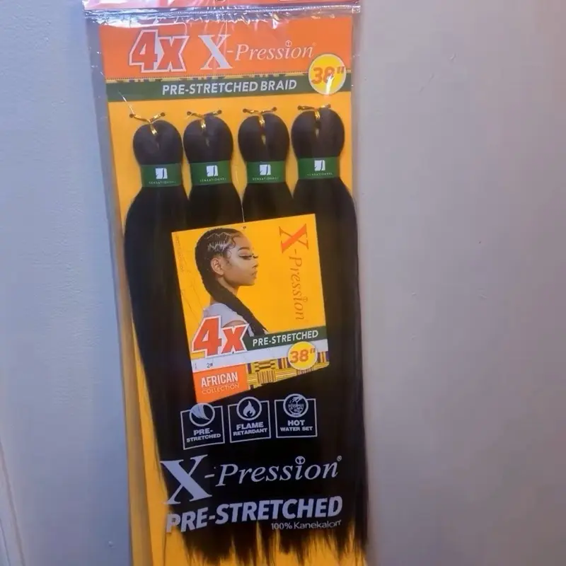 X-Pression Pre-Stretched Smooth Yaki Braid, 4x Pack, Heat Resistant Synthetic Hair Extension