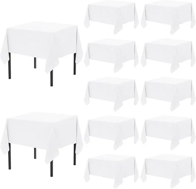 MTREO 6 12 Pack Square Tablecloths, 52 x 52 Inch Square Table Cloth Stain and Wrinkle Resistant Washable Polyester Tablecloth for Square Tables, Black Square Tablecloth for Wedding Party Buffet