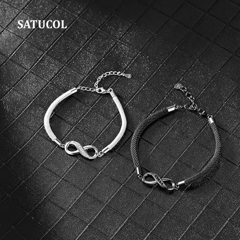 Couple's Infinity Symbol Rope Bracelet, crafted from premium copper with zirconia accents and an adjustable S925 extension chain. The perfect holiday gift for your boyfriend, girlfriend, or best friend. permanent  hand  chain
