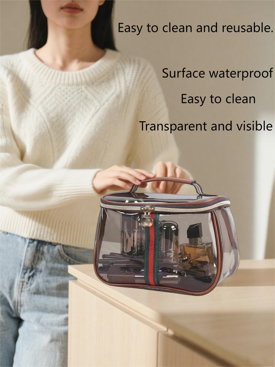 New Retro Vintage Vanity Bag, Clear Makeup Organizer with Handle,Large Capacity Waterproof Makeup Organizer bag with Zipper,Travel Cosmetic & Skincare Storage Case for Ladies