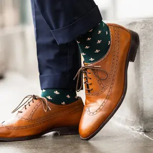 The Fleur Royales - A Deep Green Sock with Peach French Motifs