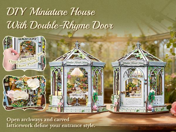 CUTEBEE Windsor Flower House DIY Book Nook Kit 235 PCS 3D Wooden Puzzle Miniature Dollhouse with Petal Lamp Unique Craft Gift Bookshelf Decor for Adults Teens 14+