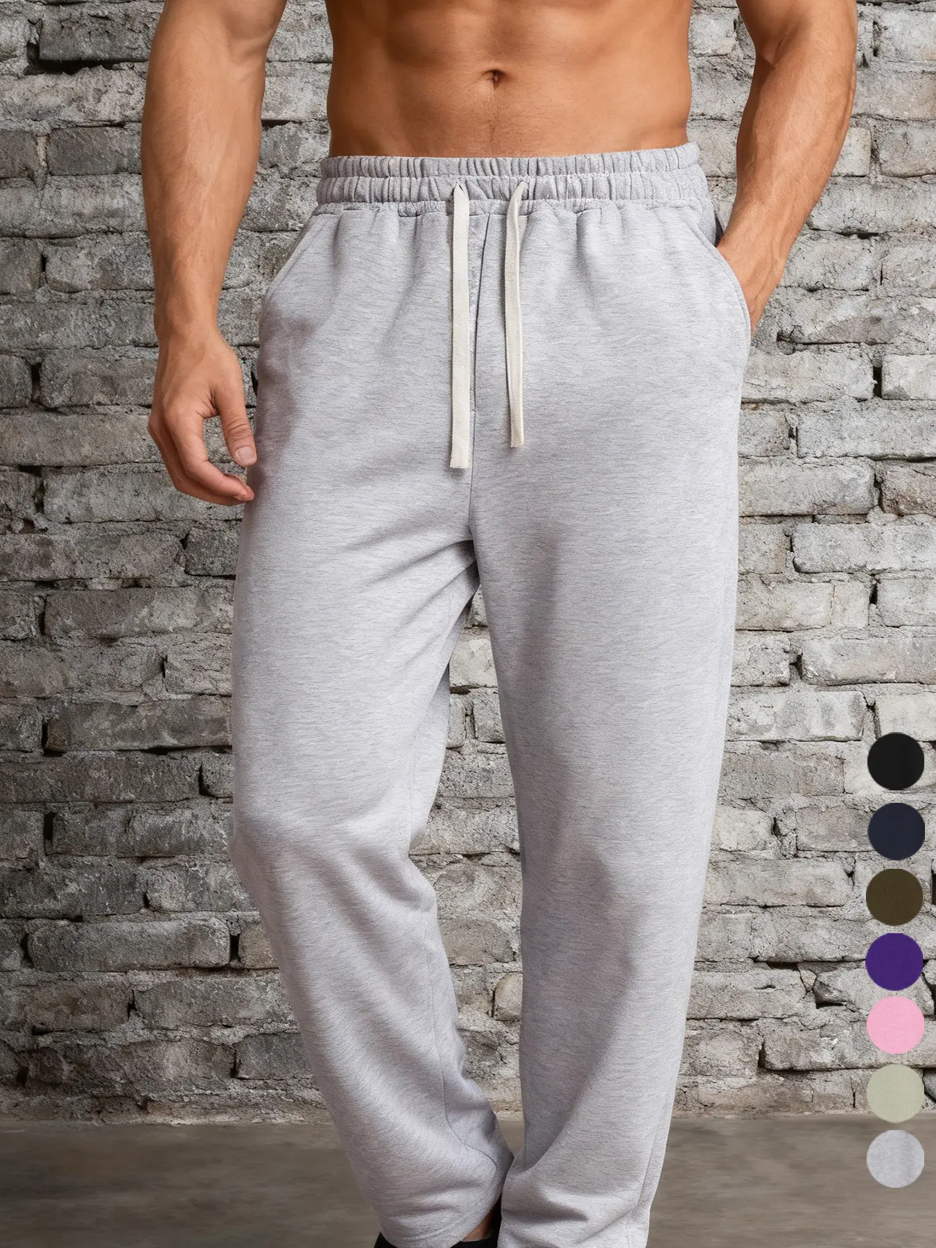 Men's Fleece Jogger Sweatpants - Classic Solid Basic Style with Elastic Drawstring Waist, Casual Athletic Jogging Pants Suitable for Gym & Leisure Wear (Multiple Colors Available) Athleisure Track Pants Drawstring Sports Pants
