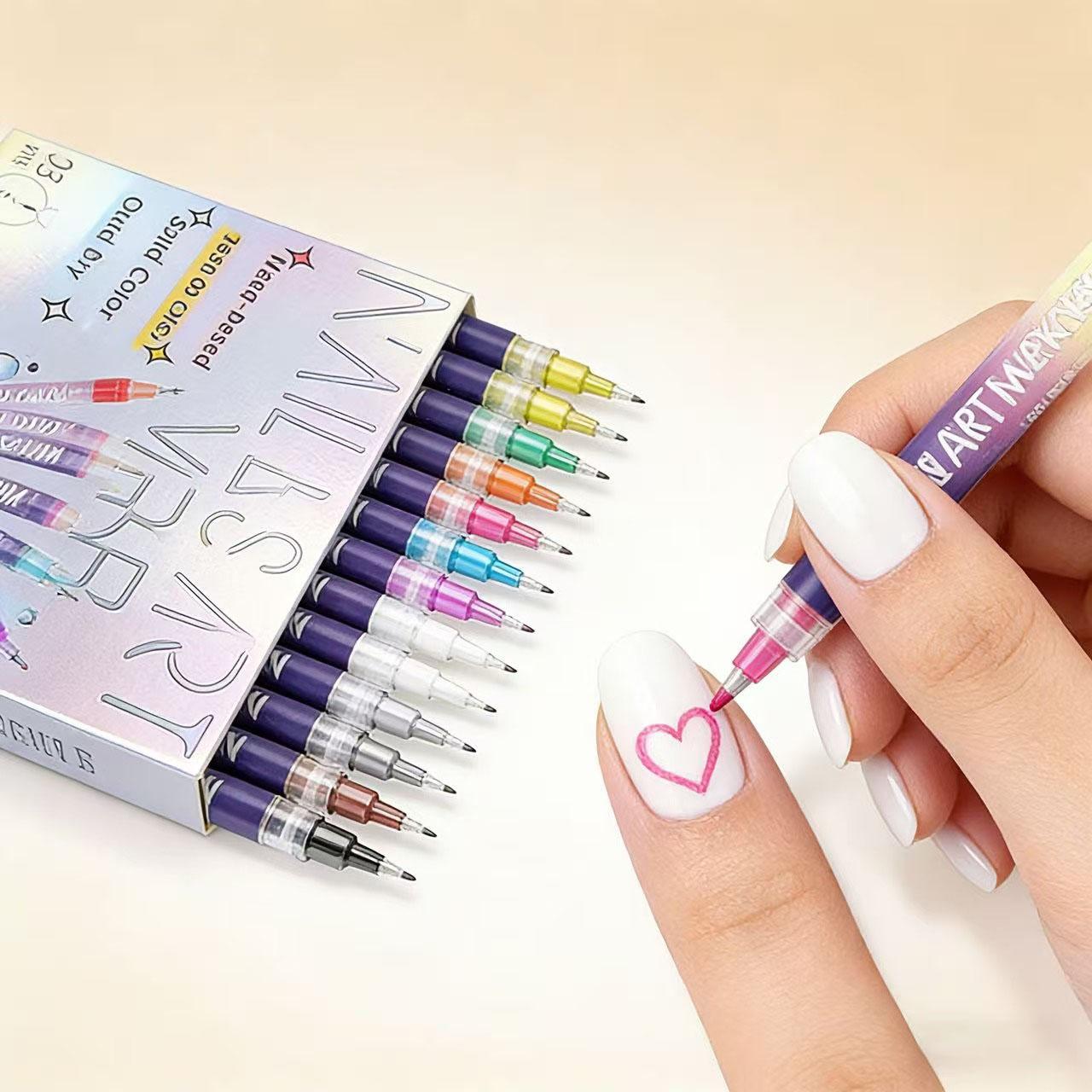 12-Color Nail Art Marker Set – Quick-Drying Acrylic Pens for DIY Manicures & Easy 3D Designs, Ideal for Beginners