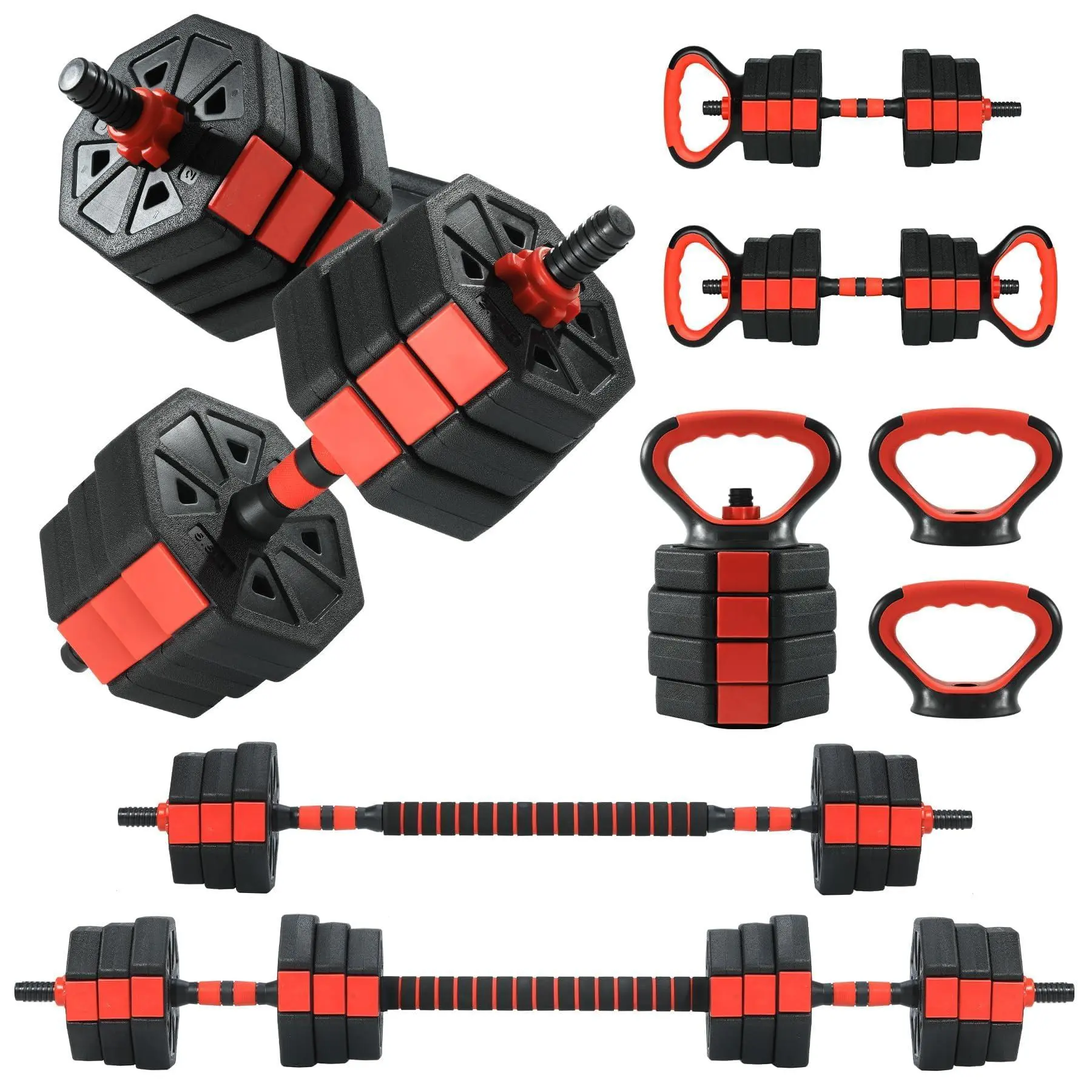 Adjustable Dumbbells Set - Compact Black Red Strength Training Weights with Multiple Weights (44/66/88 lbs), Connector, Anti-Odor Technology, Adjustable Resistance, 4-In-1 Gear for Dumbbell Workout, Barbells (Home Gym for Men), Weight Training Gear