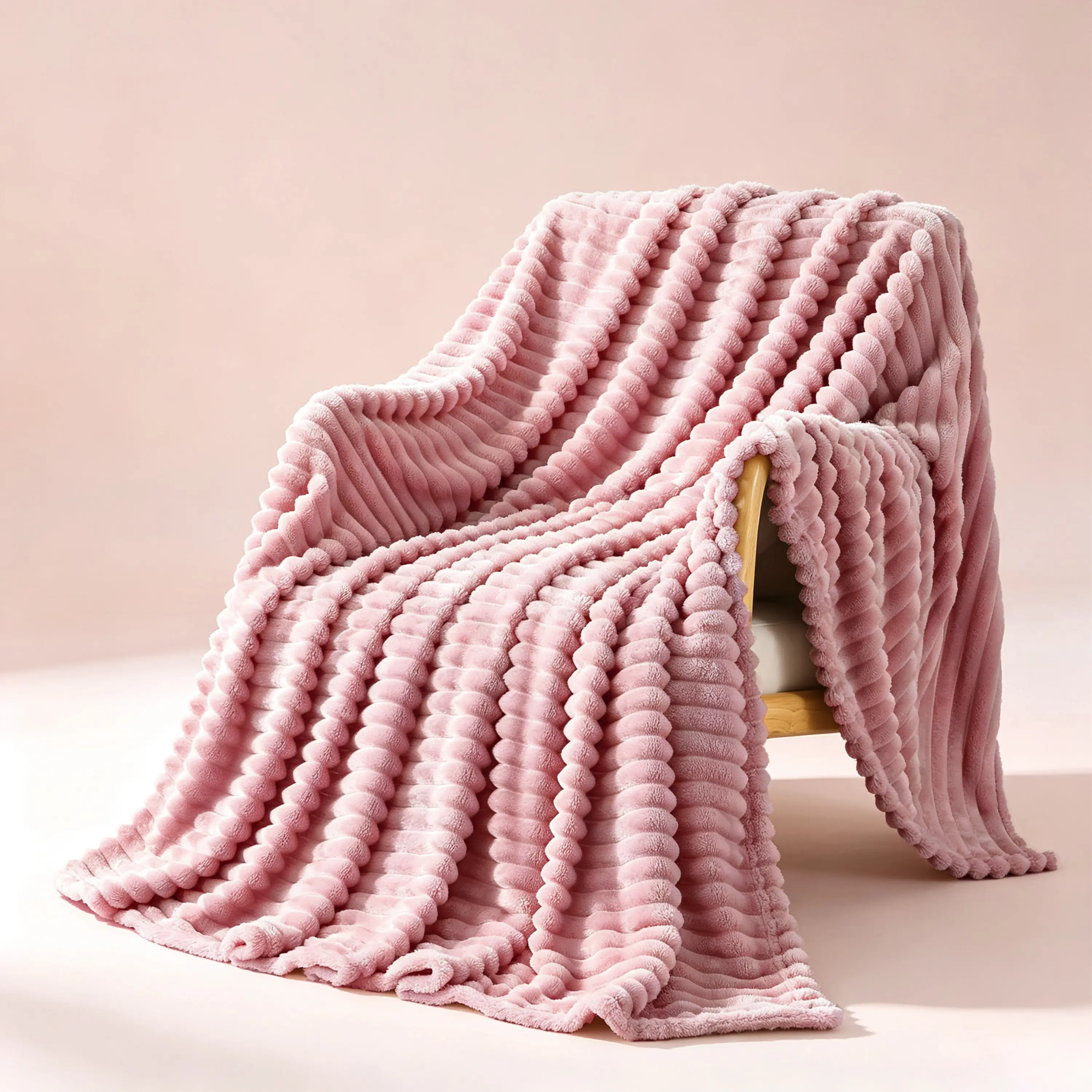 【backtoschool】ROSEKIND Striped Blanket - Ultra Soft Flannel Throw for Soft Girl Bedroom - Warm Sensorial Immersion Blanket for All-Season Home Decor - High-Texture Cozy Nap Blanket for Couch & Travel , Ideal for Bed,Couch, ,Home Bedroom Decor