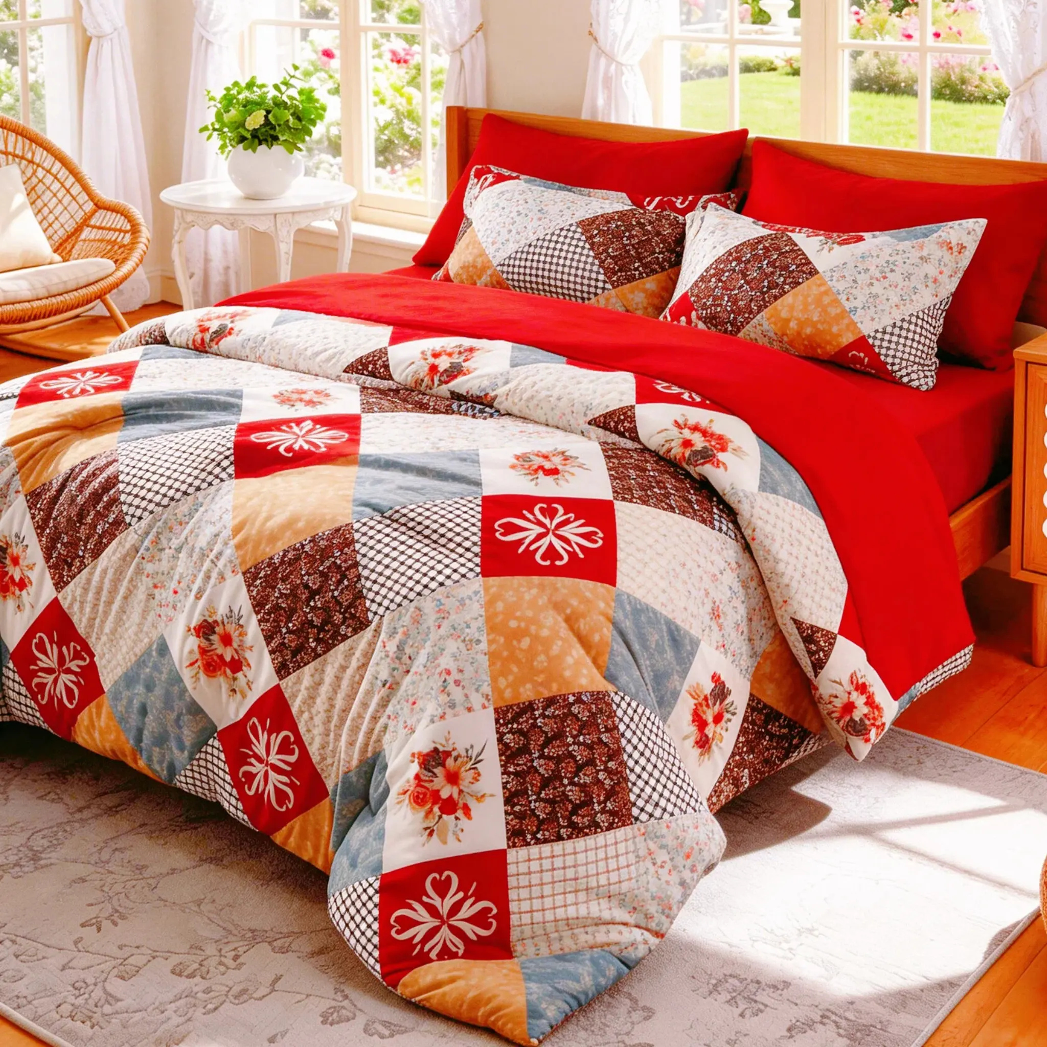 Cosybay 7pcs Boho Comforter Set Twin/Full/Queen/King Size - 1 comforter 1 flat sheet 1 fitted sheet 4 pillowcases Bed in a Bag Bohemian Striped Bedding Quilt Set Floral Comforter & Sheet Set Machine washable #halloweenfinds #tiktokshopbacktoschool
