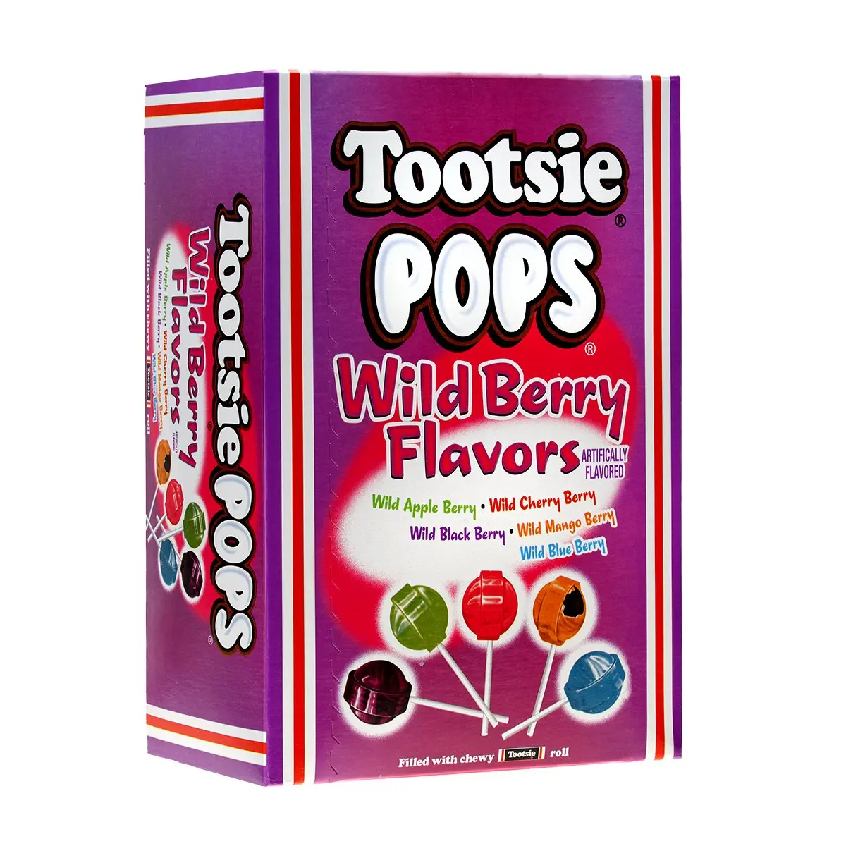 Tootsie Roll Tootsie Pops Assorted Lollipops with Chocolatey Center, 3.75 lb (60 oz) 100-Count Giveaway Box, Peanut-Free, Gluten-Free, Wild Berry Flavors, Candy Snack