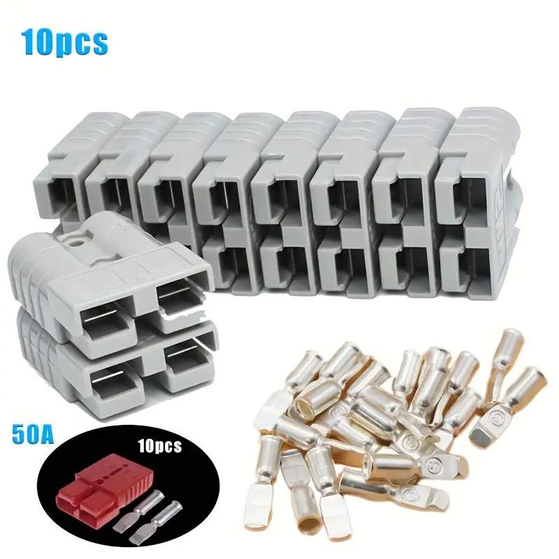 10-Pack 50A 6AWG Heavy-Duty Battery Connector Set - 50a Rating Corrosion-Resistant Terminals for Forklifts, Solar Systems, Set Pack