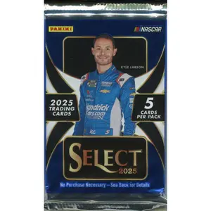 2025 Panini Select NASCAR Auto Racing Trading Cards Blaster Box - 5 Chrome Finish Cards, Foil Finish, Base Set, Dual Focus on Stars and Rising Talent, for NASCAR Fans