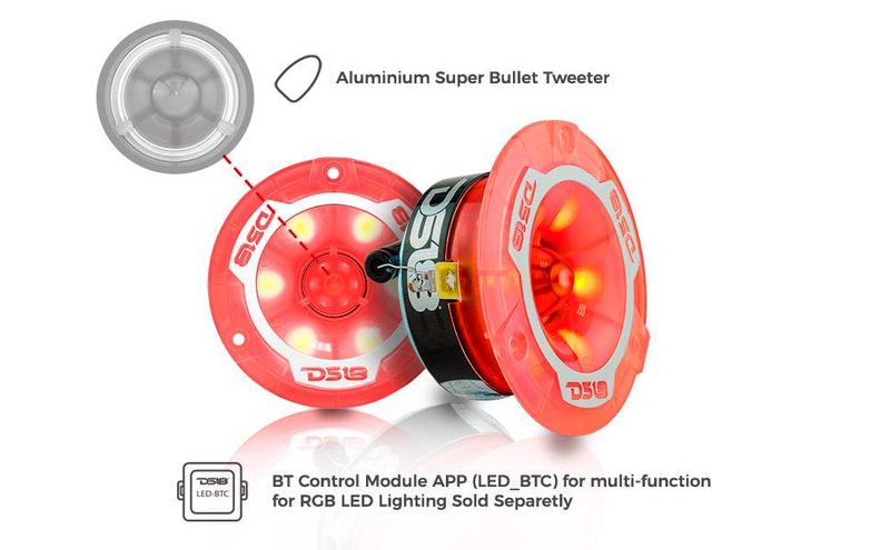 3.8" Super Bullet Tweeter 120 Watts 1" Aluminum 4-Ohm Vc with RGB LED Lights