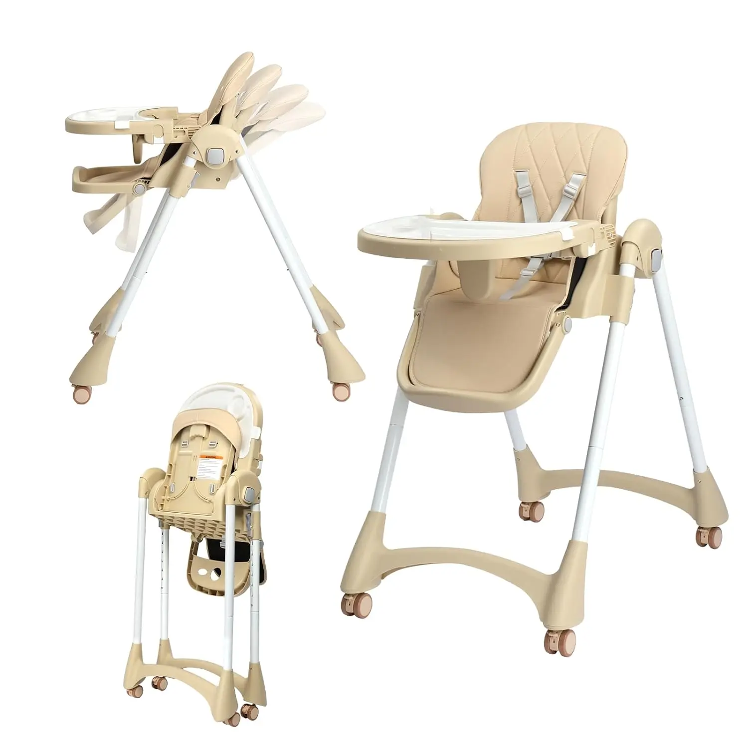 JOYMOR Foldable Baby High Chair, 4 in 1 Convertible Highchair for Eating, Height Adjustble and Multiple Recline, Compact Foldable Design for Easy Storage Infant Feeding Chair