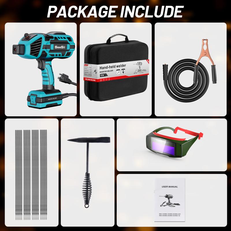 Seesii Handheld Welder 110V 120A Portable ARC Welding Machine with True Color Auto Darkening Goggles & Chipping Hammer for 3/64"-1/8" Rods Smart IGBT Inverter Technology 20-120 Amp Output Outdoorfun