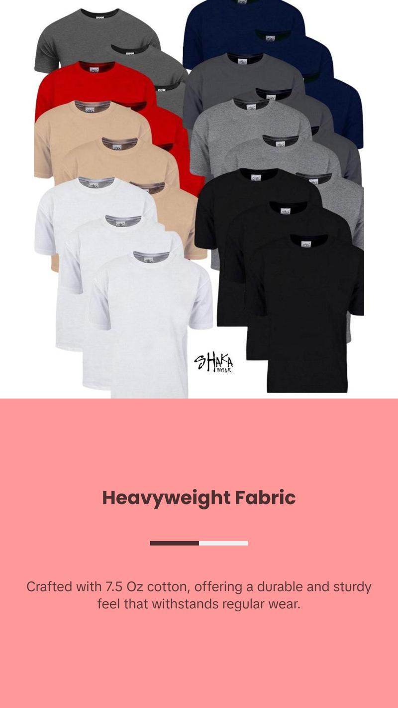 3  Tees Shaka Wear Crewneck 7.5 Oz Super Max Heavyweight T-Shirt Top T-shirt Casual Man Cotton Menswear Short Sleeves