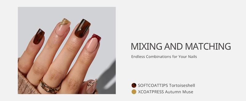 BTArtboxnails XCOATTIPS Press on Nails - 96pcs Tortoise Shell Collection Square or Almond or Coffin Stiletto and Oval Tips, Tortoise Shell Collection Soft Gel False Nail, Soak Off Acrylic Fake Nails Extensions