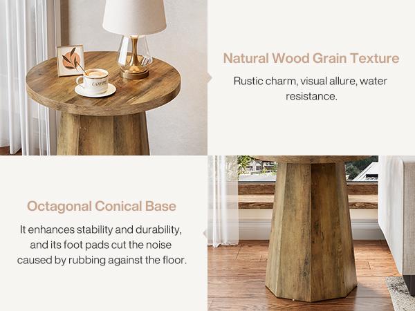LITTLE TREE Farmhouse Round End Table, Wooden Couch Side Table with Octagonal Base, Rustic Brown Nightstand Pedestal Accent Furniture for Living Room, Bedroom LITTLE TREE Farmhouse Round End Table, Wooden Couch Side Table with Octagonal Base, Rustic Brown Nightstand Pedestal Accent Furniture for Living Room, Bedroom