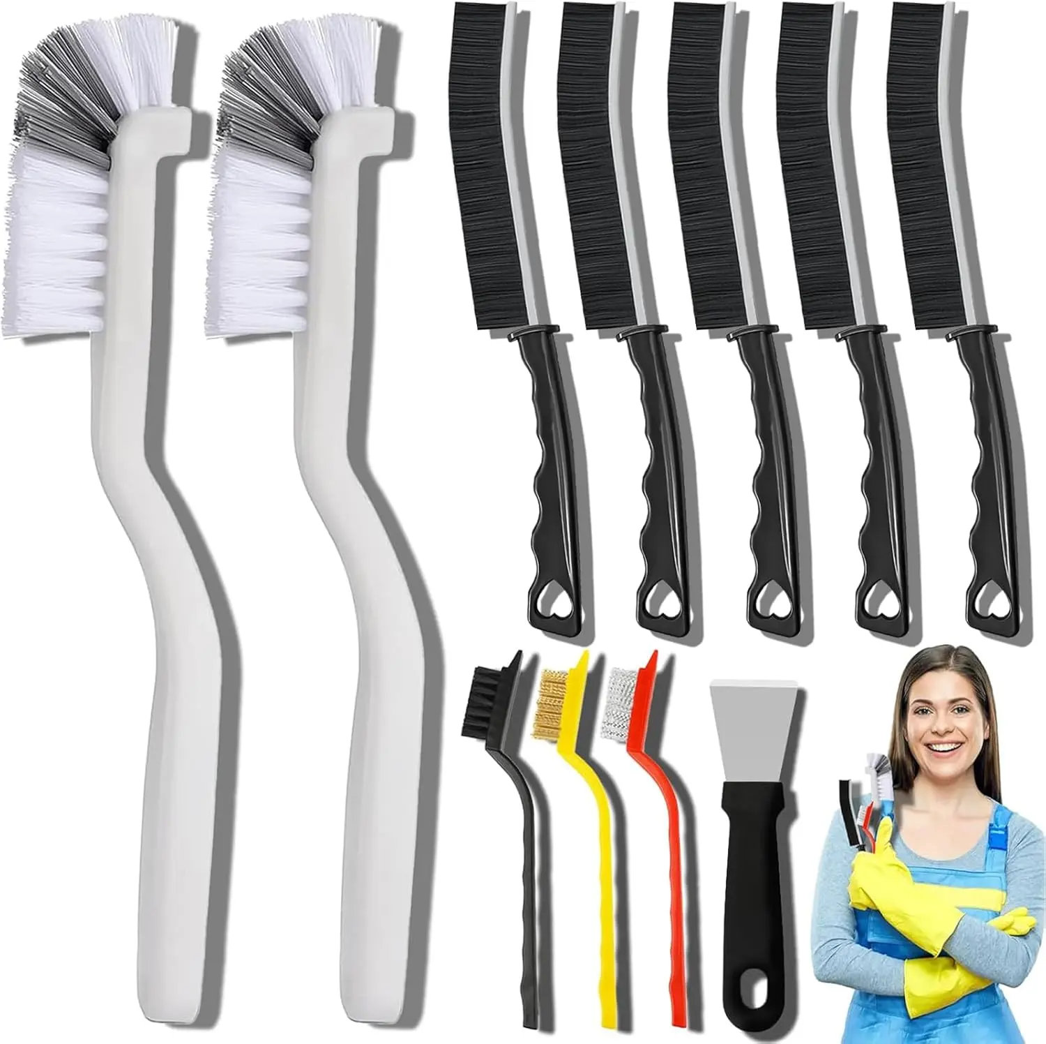 11Pcs Household Hard Bristle Crevice Cleaning Brush Set, Home Care Supplies for Kitchen, Bathroom Grout Cleaning