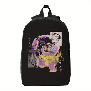 Zeno vs Netero Anime Combat Graphic Backpack - Large Capacity School Bag with Zipper Closure, Heavy-Duty Black Backpack for College, Travel, Work - Compatible with Laptop up to 15" - Ideal for Anime Fans & Professionals, for Teenager