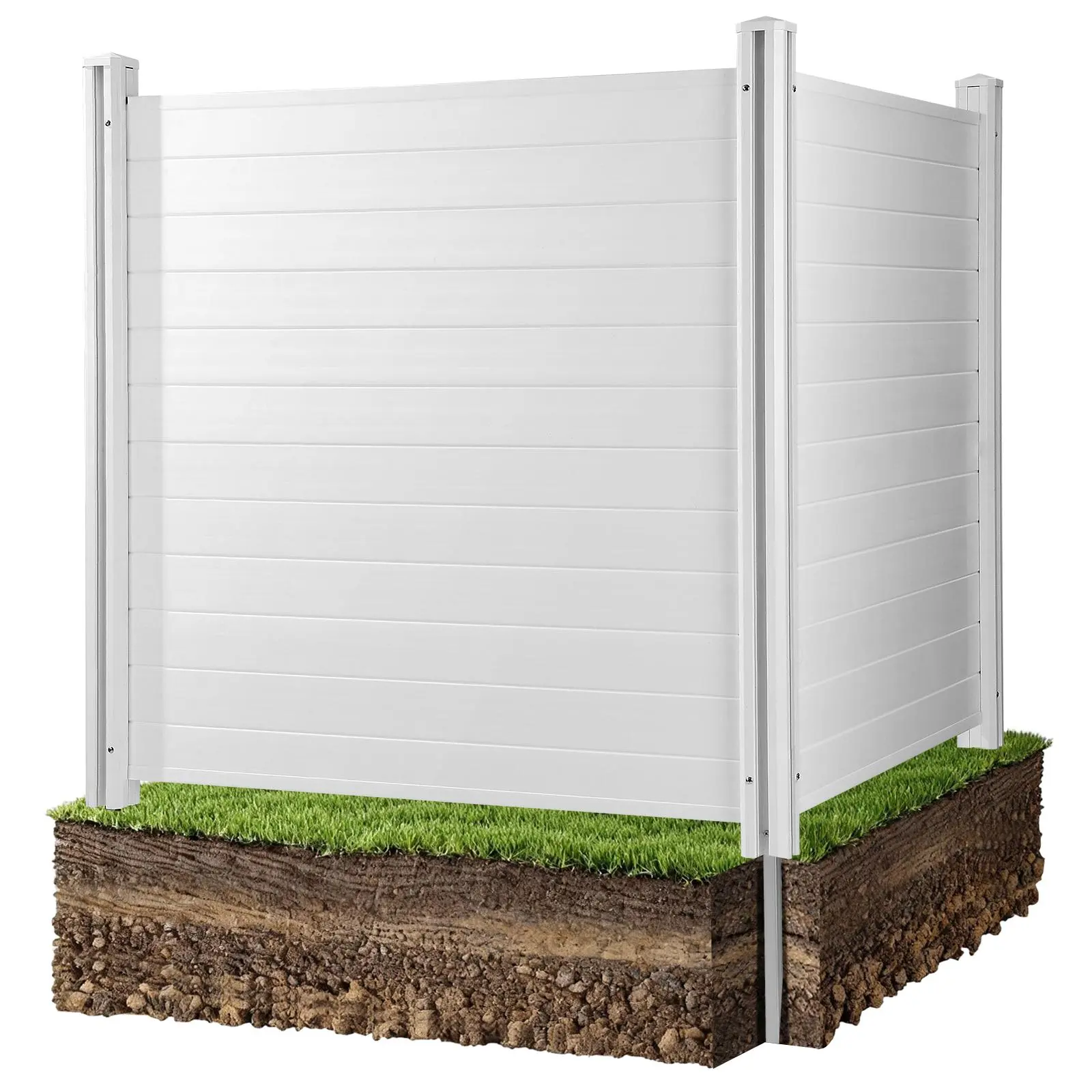 【SummerFinds】VEVOR 2-Panel 50x50 in Water-Resistant Outdoor Privacy Screen, Horizontal Vinyl Fence with 20in Ground Insert, 27.6in Ground Stakes, Assembly Guide, No-Drilling Slide-In Home Exterior Backyard Privacy Enclosure for A/C Units, Trash Can
