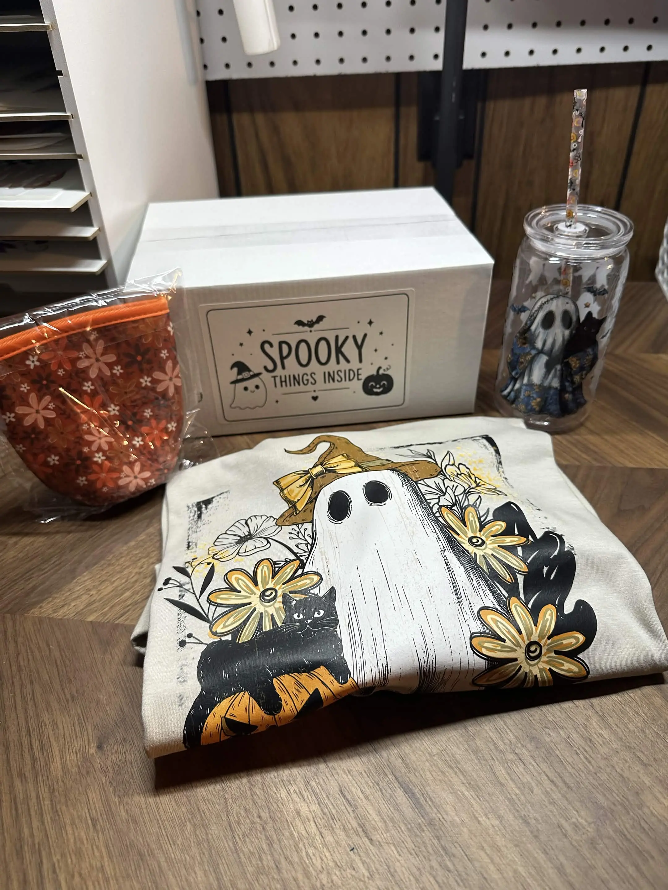 Spooky Season Gift Box Set Bundle - Includes T-Shirt, Koozie, and 16oz Glass for Festive Party Supplies