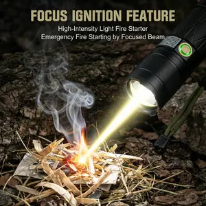 High-Lumen Flashlight with Fresnel Lens Focus Ignition, Durable Aluminum Alloy, 6000mAh Power,500M Beam Distance & 5 Lighting Modes, Perfect for Camping, Night Fishing, Cycling & Emergency Power Outage Home Backup.