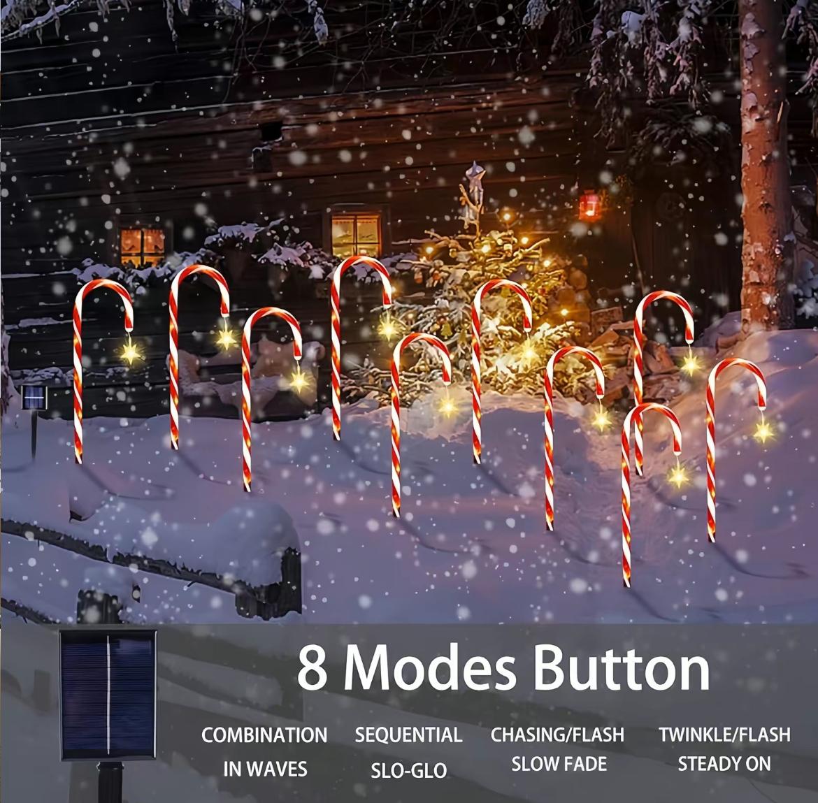 Solar-Powered LED Christmas Candy Cane Lights (8/12 Count) - 8 Modes, Battery-Powered, No Plug Needed, Ideal for Yards, Lawns, Walkways, Festive Winter Holiday Decorative Lights