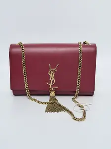 Pre-owned Yves Saint Laurent Leather Crossbody Bags Saint Laurent Burgundy YSL Monogram Chain Wallet YS30FEI