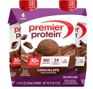 Premier Protein Shake, Chocolate, 30g Protein, No Added Sugar, 24 Vitamins & Minerals to Support Immune Health, 11 fl oz, 4 Pack (Packaging May Vary)