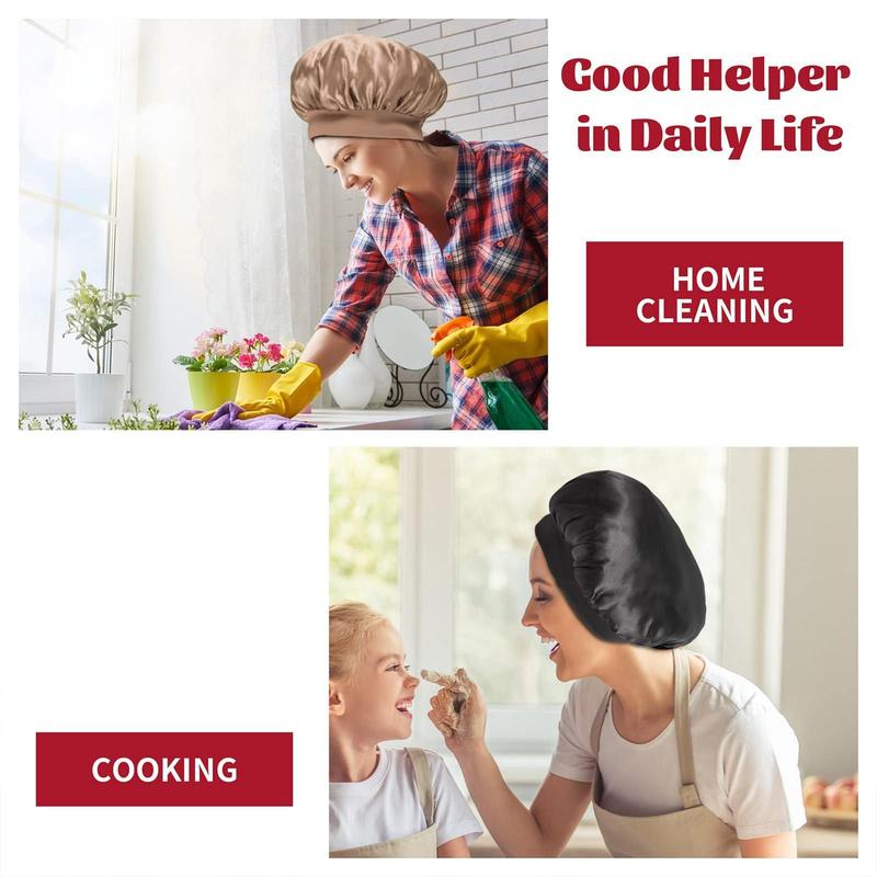 2Pcs Silk Bonnet for Sleeping, Satin Hair Bonnets, Soft Elastic Band Silk Sleep Cap, Hair Wrap for Women (Black Gold)