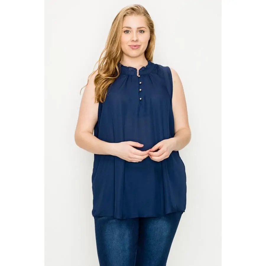 Women's Sleeveless Ruffle Blouse – Casual Chic Top plus size