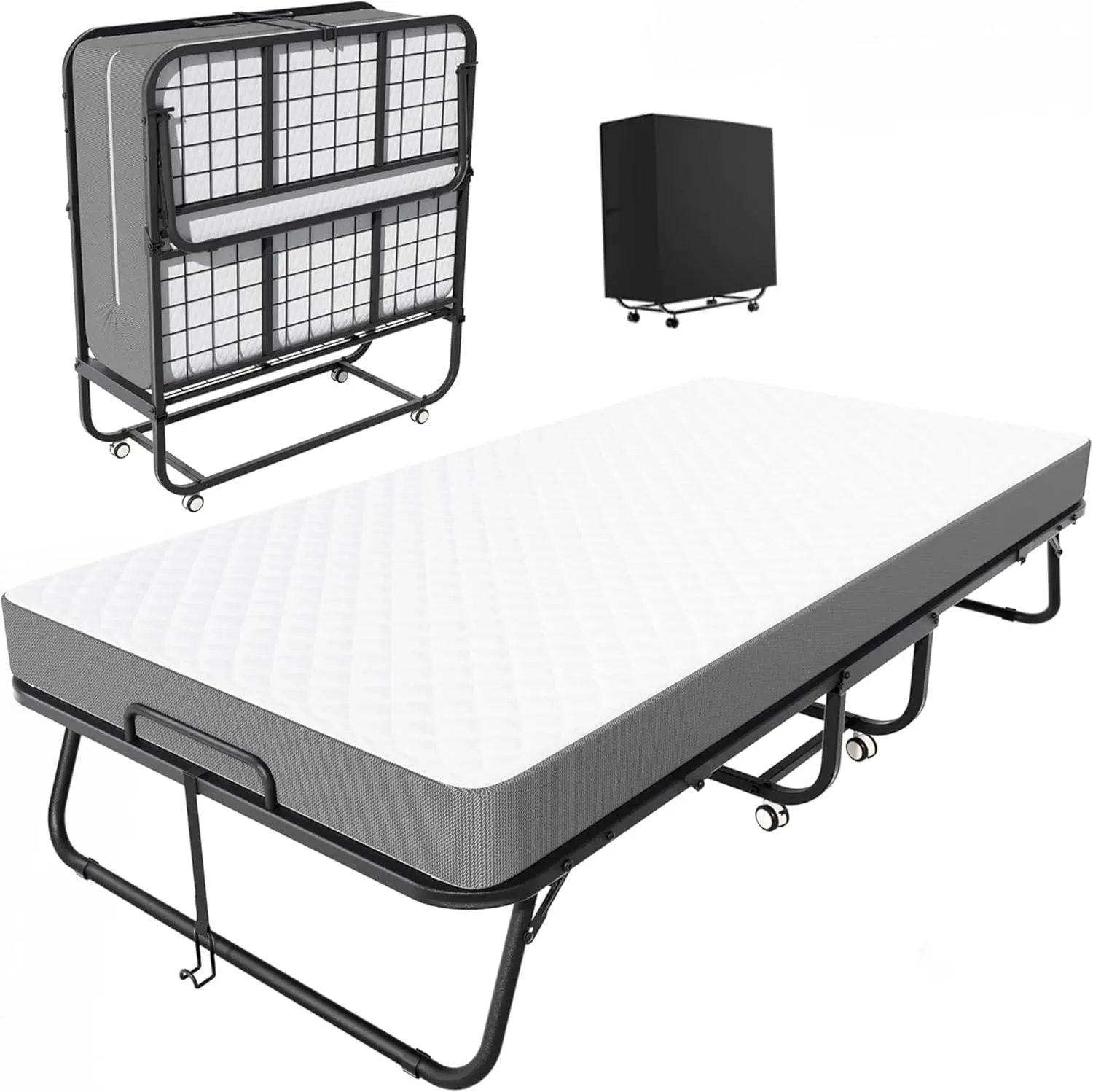 INTERGREAT Folding Bed with Mattress, Roll Away Beds with Mattress for Adults, Single Cot Foldable Rollaway Beds, 75" x 38" / 75" x 31"Portable Bed for Easy Storage, Strong Frame for Guest Room, Small Apartment#Summervibes