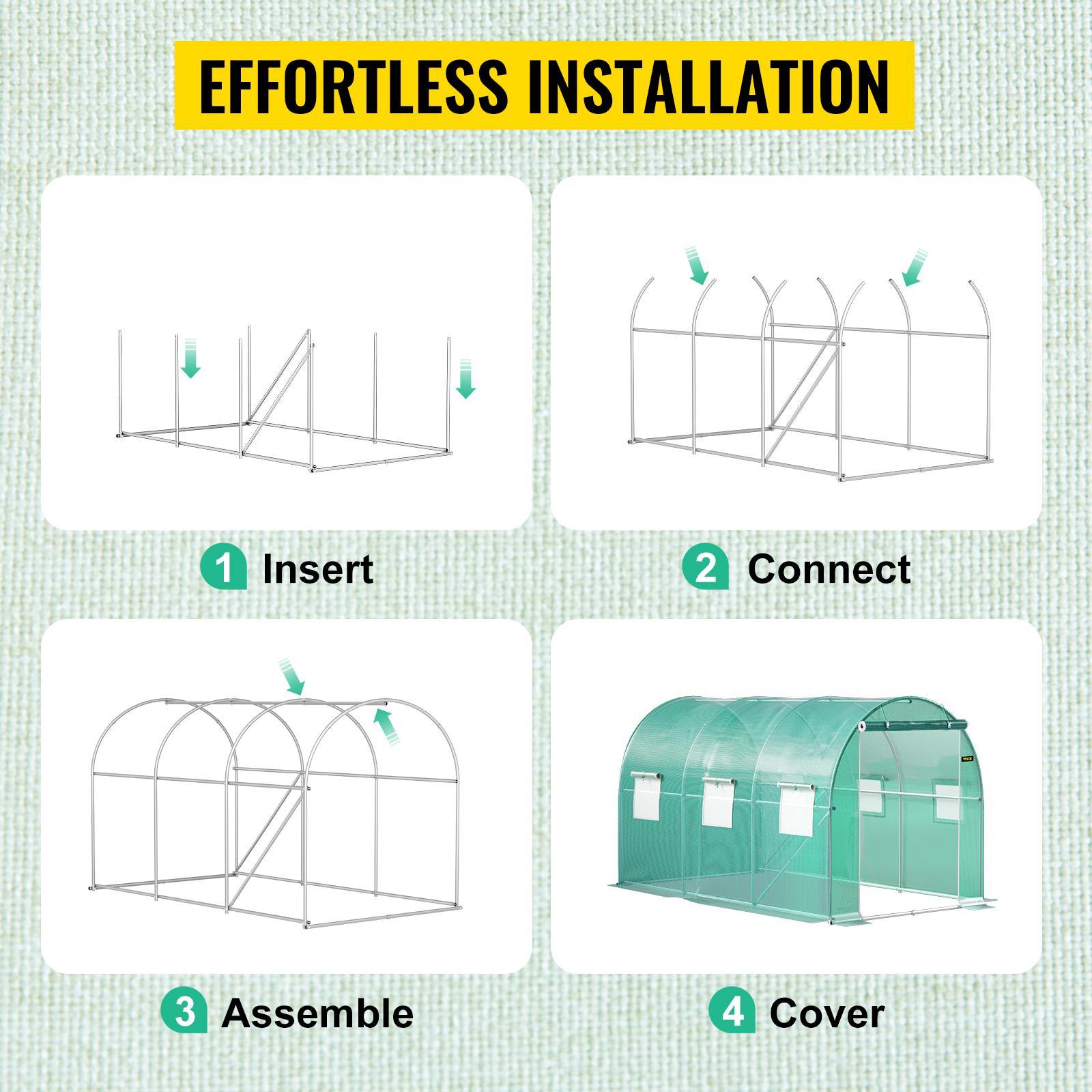VEVOR Walk-in Tunnel Greenhouse, Portable Plant Hot House w/ Galvanized Steel Hoops, Top Beams, Diagonal Poles, Zippered Doors & Roll-up Windows VEVOR Walk-in Tunnel Greenhouse, Portable Plant Hot House w/ Galvanized Steel Hoops, Top Beams, Diagonal Poles, Zippered Doors & Roll-up Windows