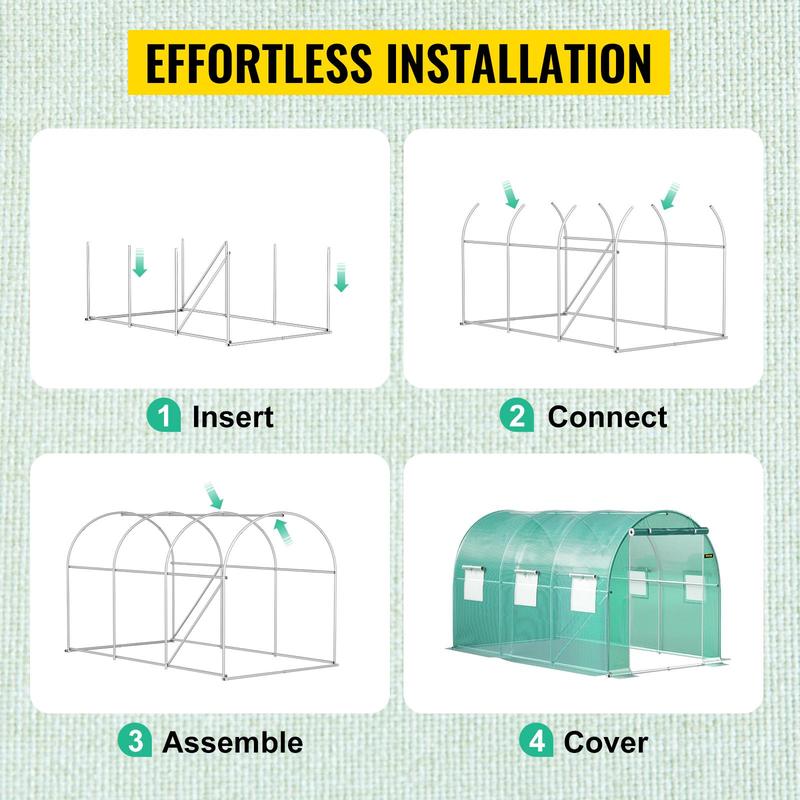 VEVOR Walk-in Tunnel Greenhouse, Portable Plant Hot House w/ Galvanized Steel Hoops, Top Beams, Diagonal Poles, Zippered Doors & Roll-up Windows VEVOR Walk-in Tunnel Greenhouse, Portable Plant Hot House w/ Galvanized Steel Hoops, Top Beams, Diagonal Poles, Zippered Doors & Roll-up Windows