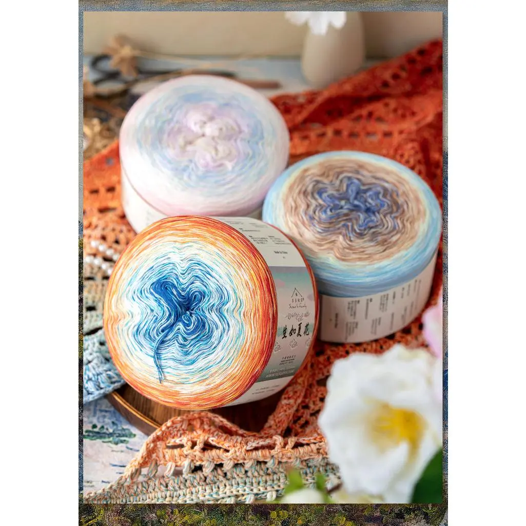 Summer Bloom Susan’s Family- 2 Balls 100% Cotton No-Twist Gradient Cake Yarn, 2 x 400g/1531yds Lightweight Artisanal Crochet Yarn, Cotton Yarn for Shawls, Blankets, Doilys, Sweaters, Cardigan and other Knitting and Crocheting Projects