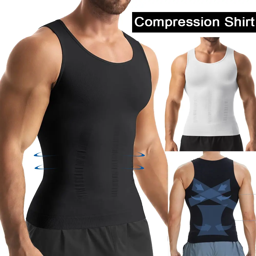 1/2/3Pack Mens Body Shaper Vest, Gynecomastia Compression Shirts, Tummy Control Undershirts Compression Shirt Men Shapewear Body Shaper Vest Compression Tank Top Undershirt