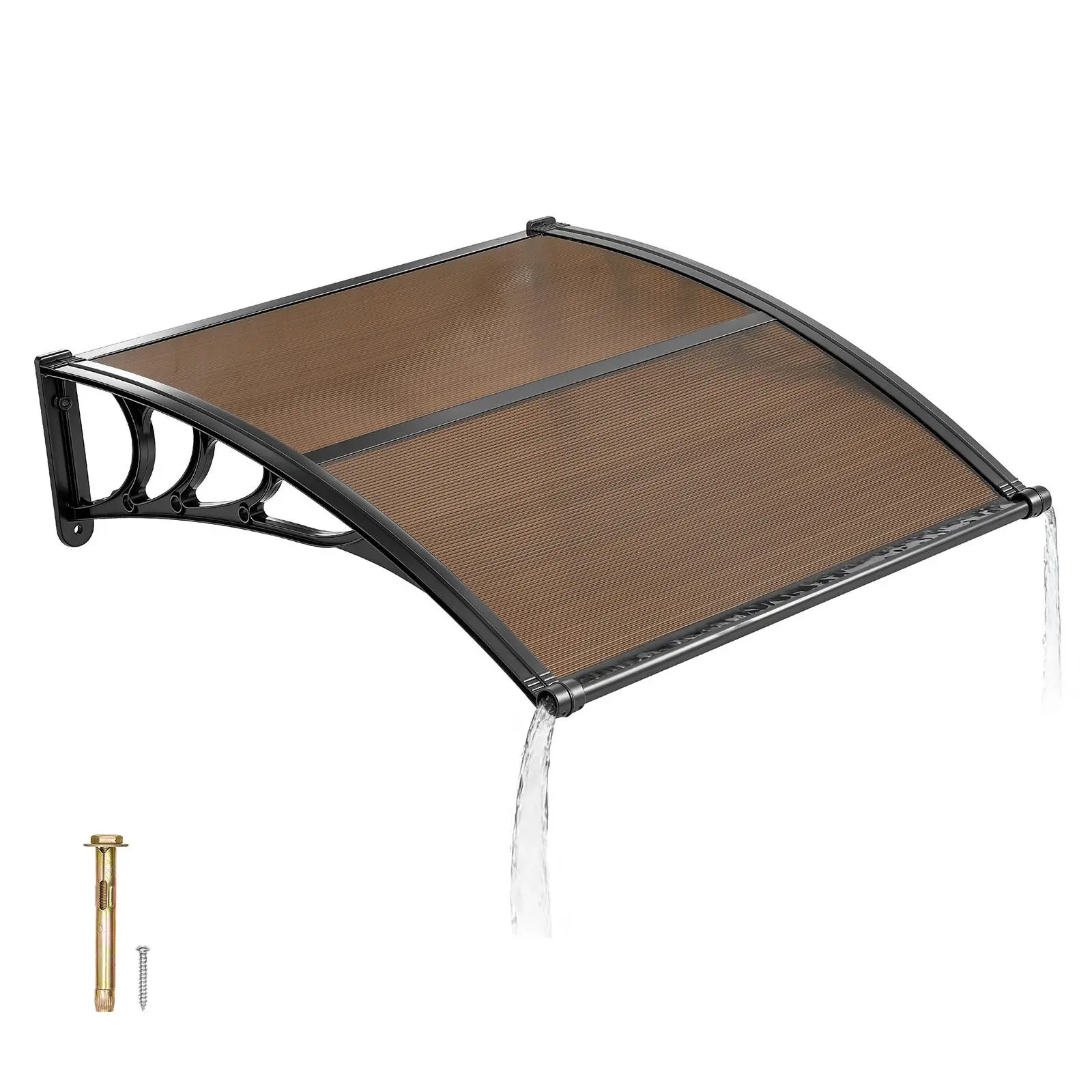 【SummerFinds】VEVOR Awnings for Door Entrance, 38 x 40 in, Exterior Front Door Window Awnings with Drainage & ABS Bracket, Rain Snow Sun Protection, Overhang Polycarbonate Door Canopy for Porch Patio, Brown