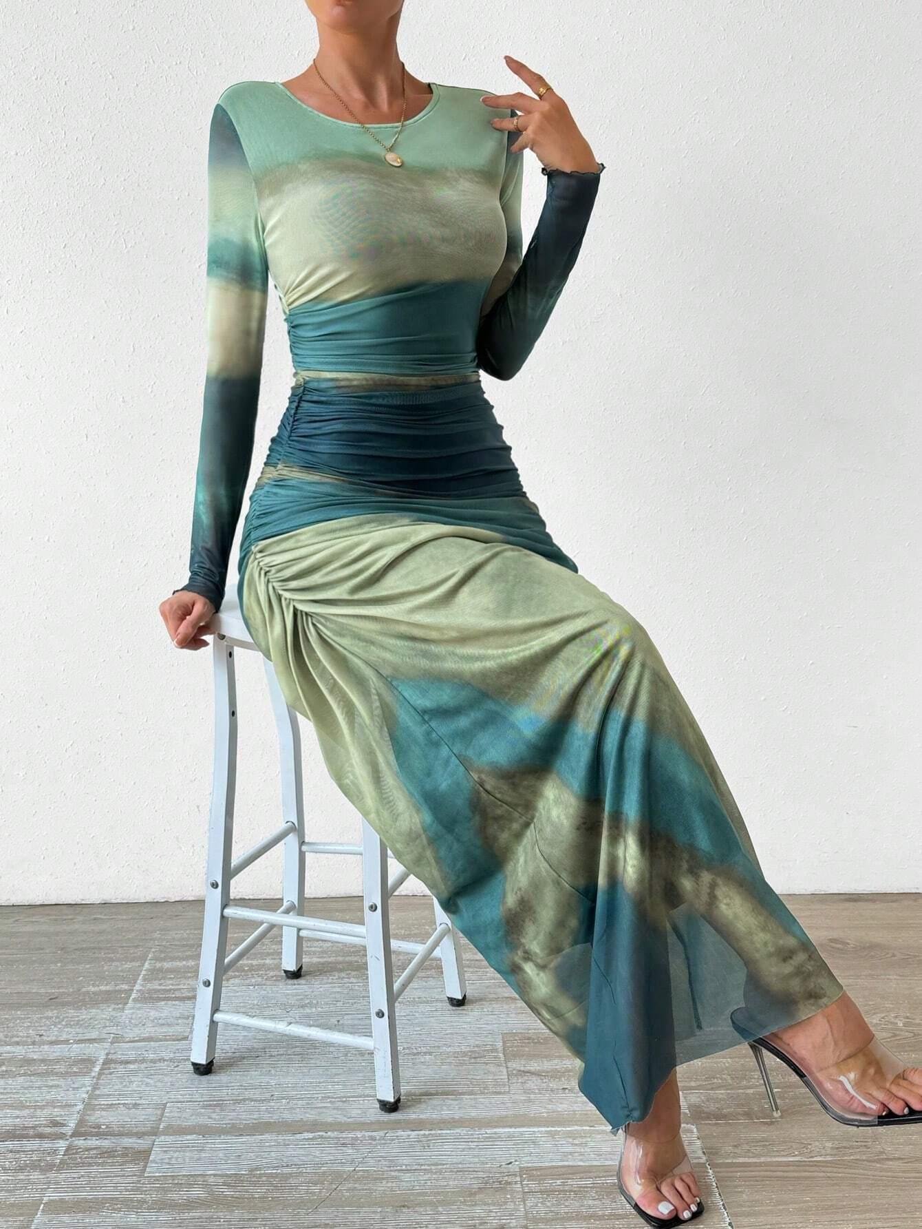 Tie-Dye Long Sleeve Dress