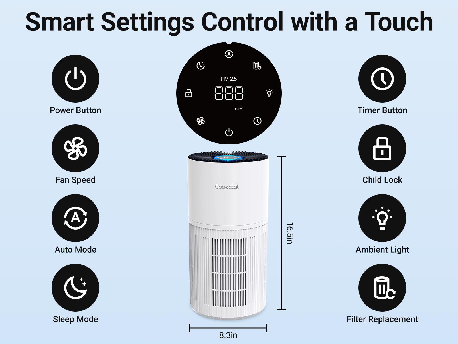 Cobectal Premium H14 Medical-Grade HEPA Air Purifier | Suitable for Large Bedrooms & Living Rooms | Real-Time PM2.5 Monitoring, Auto Fan Adjustment, & Built-In Fragrance Dispenser