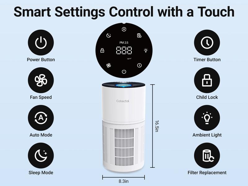 Cobectal Premium H14 Medical-Grade HEPA Air Purifier | Suitable for Large Bedrooms & Living Rooms | Real-Time PM2.5 Monitoring, Auto Fan Adjustment, & Built-In Fragrance Dispenser Cobectal Premium H14 Medical-Grade HEPA Air Purifier | Suitable for Large Bedrooms & Living Rooms | Real-Time PM2.5 Monitoring, Auto Fan Adjustment, & Built-In Fragrance Dispenser