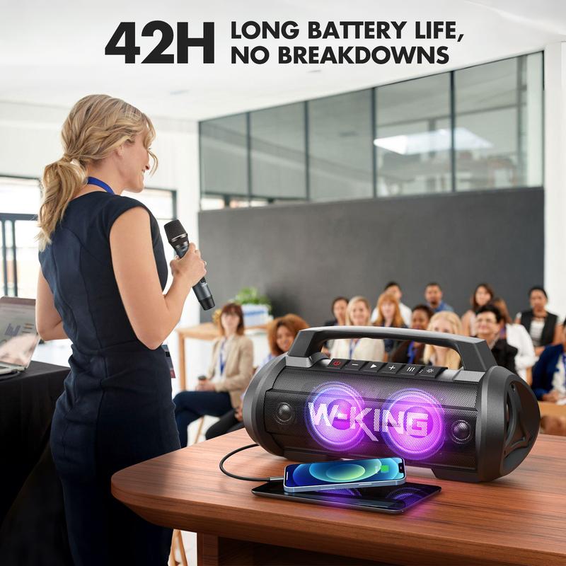 W-KING  120W Peak 70W RMS  table Bluetooth Speaker with Wireless Microphone, Waterproof Speakers with Subwoofer Outdoor Speakers Bluetooth Boombox/42H/Bass Up/DSP/AUX/Stereo Pairing Waterspeaker Karaoke Set speaker subwoofer bluetooth speakers