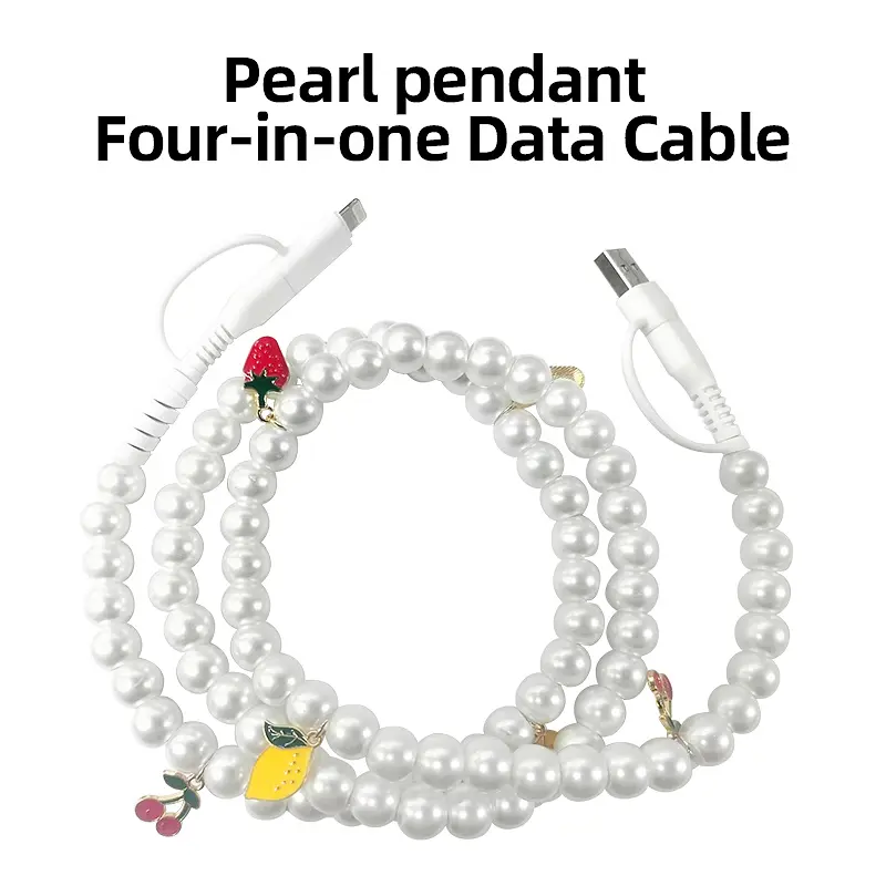 Stylish Shiny Pearl Beaded Charging Cable - Compatible with iPhone Lightning, Samsung Type-C, All Smartphone, Cellphone & Mobile Devices, Includes Data Cables, Electronic,back to school,back to school haul