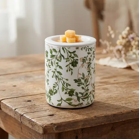 CANDELDO Vintage Green Chinoiserie Electric Wax Melt Warmer with Timer, 2 Light Bulbs, Fragrance Compatibility, Dual-Bulb Ambience, Vintage Oil Burner, Farmhouse Home Decor, Women's Birthday Gift