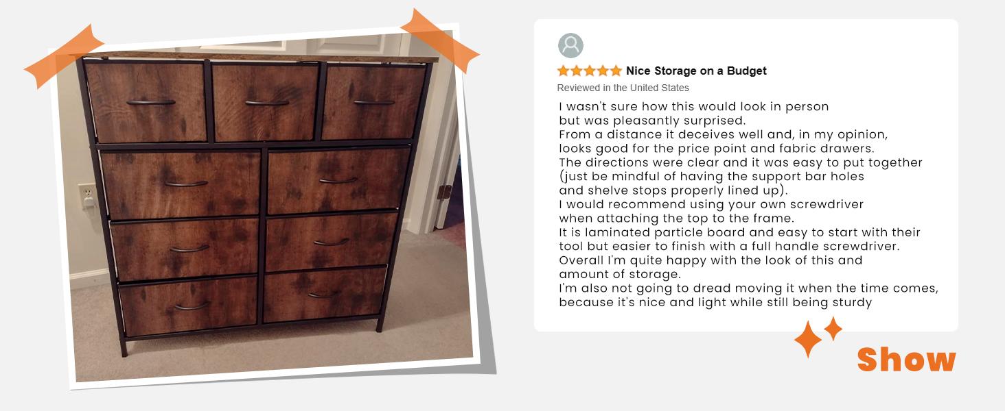 FurnishFlex Dresser, Dresser for Bedroom, Storage Drawers, Fabric Storage Tower with 9 Drawers, Chest of Drawers with Fabric Bins, Steel Frame